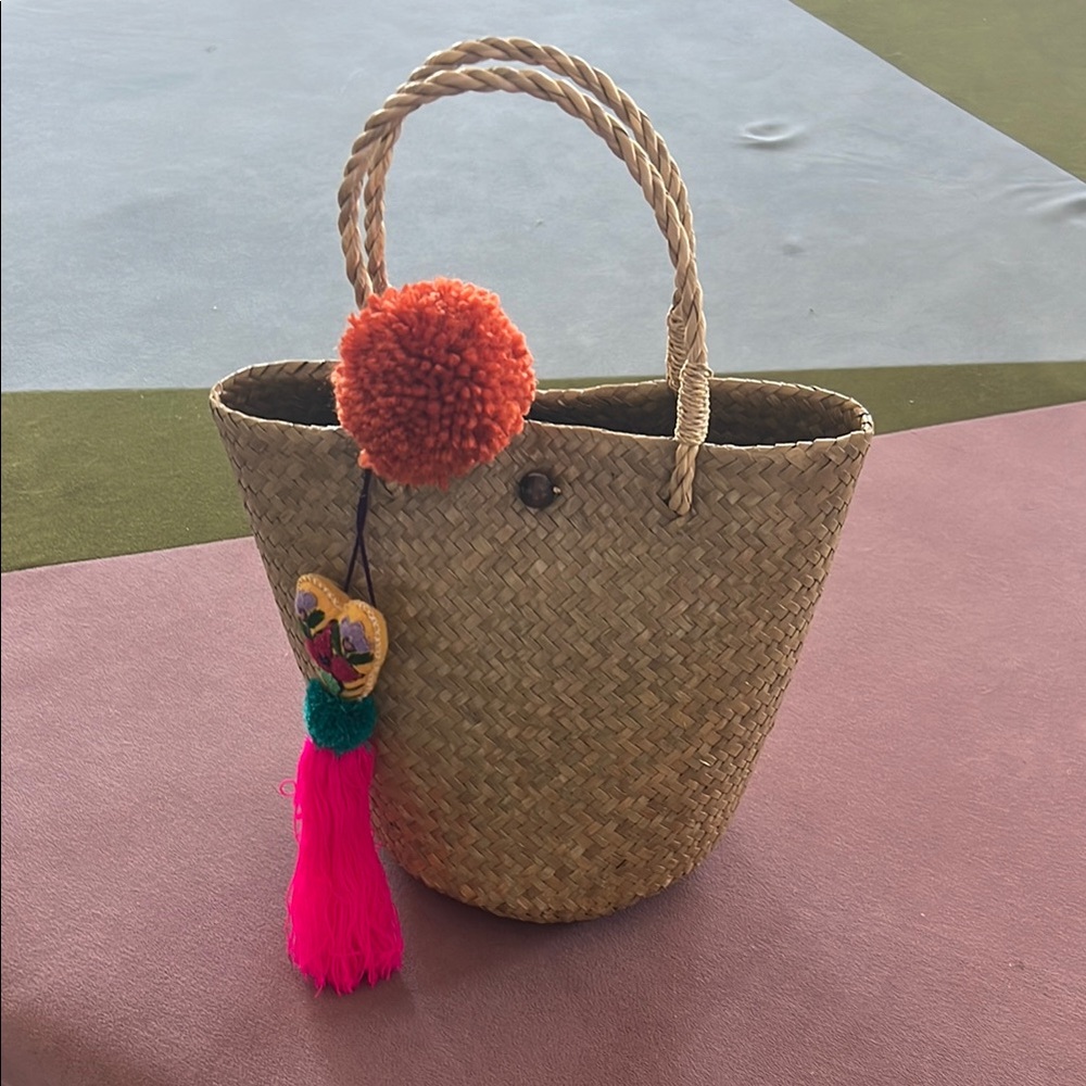 Woven Straw Tote with Colorful Tassel